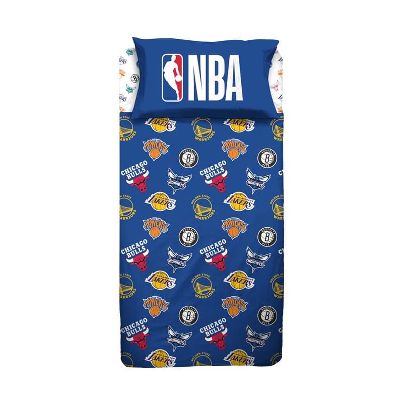 hermet NBA Parure de lit Simple, Drap Plat, Drap Plat, taie d'oreiller, 100% Coton, Bulls, Lakers, Warriors, Nets, Produit Offic