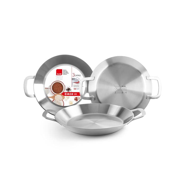 IBILI - Poêle à paella triple couches Triply Energy, 42 cm, Acier inoxydable, 10 portions, Compatible avec l’induction