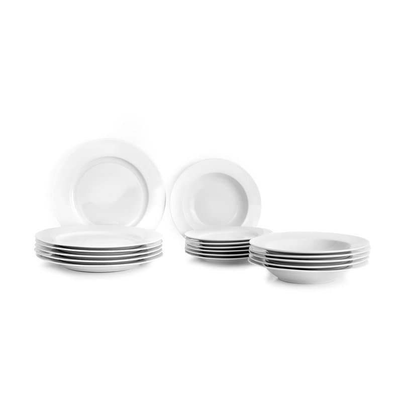 IBILI - Service de table 18 pièces Castille blanche, assiettes en porcelaine pour 6 personnes