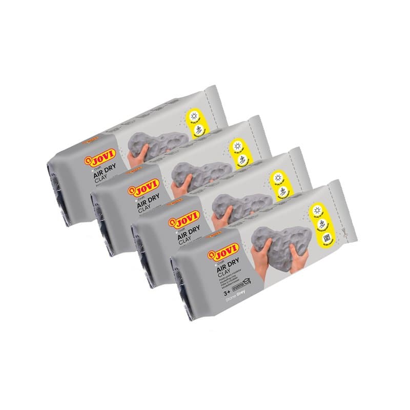 Jovi - Kit Air Dry de 4 unités - Pâte à modeler, séchage à l'air sans four, gris, 4 unités de 1 kg (P86G/4)