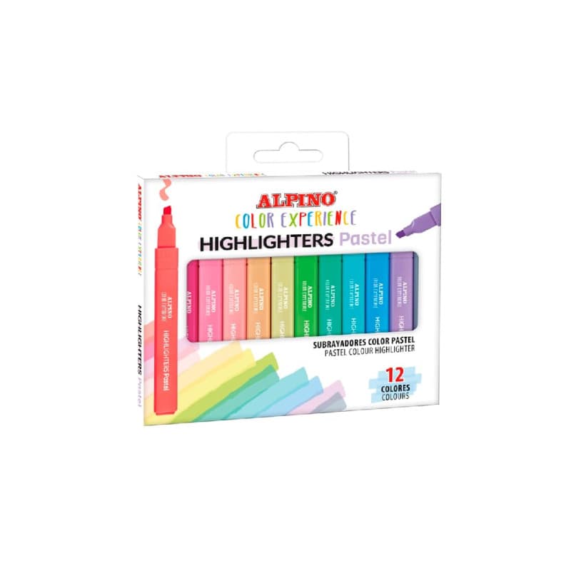 Alpino Collection de 12 surligneurs pastel Color Experience | Pointe biseautée de 1 à 4 mm | Encre à base d'eau