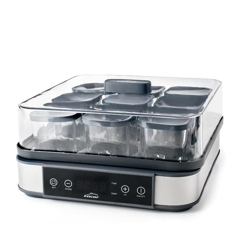 Lacor - 69439 - Yaourtière en Verre Deva, 9 Bocaux en Verre Inclus, Température Réglable, Minuterie, Arrêt Automatique, Livre de