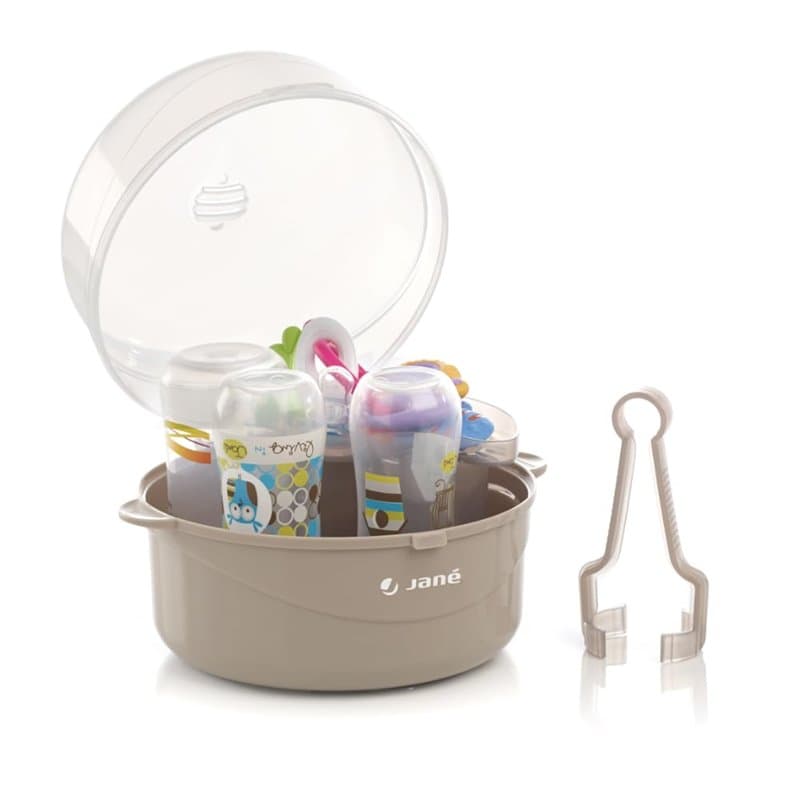 Jané Stérilisateur pour micro-ondes, avec panier pour tétines et petits accessoires, capacité 6 biberons