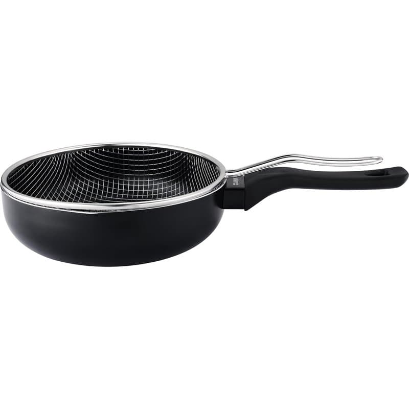 VIER - Poêle profonde friteuse à induction en aluminium antiadhésif Ø 24 cm, cap. 3,30 litres (111 oz), base induction adaptée à