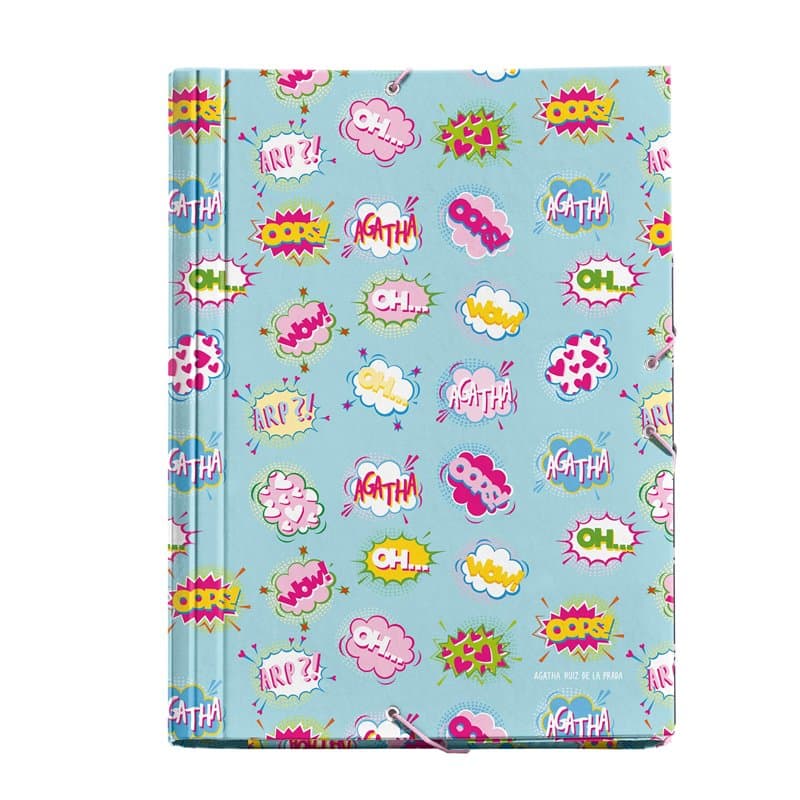 Miquelrius - Classeur à rabats A4, 250 x 340 x 20 mm, carton rigide, fermeture à élastique, collection Wow!, Agatha Ruiz de la P