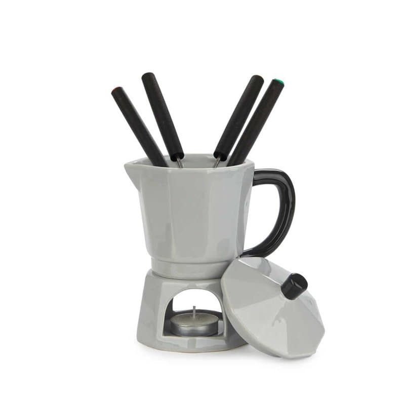 Balvi Service à Fondue Moka Couleur Gris Appareil à Fondue en Forme de cafetière Italienne Céramique