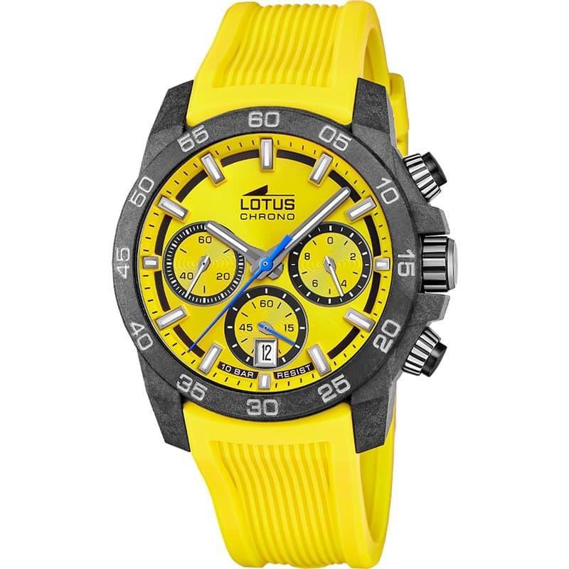 Montre Chronographe Lotus Homme en Fibre de Carbone Noir et Bracelet Bleu