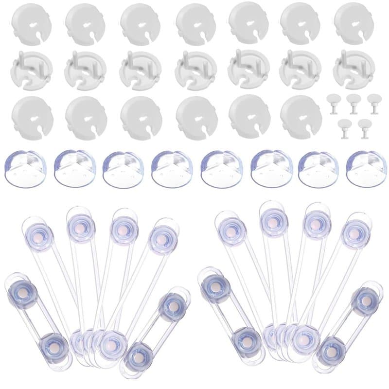 Kits Sécurité de Bébé Enfants – Caches Prises Électrique pour Enfant Sécurité (20 caches+5 clés)+10 Protection Coin Table Enfant