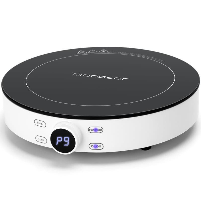 Aigostar Cookmate - Plaque à induction portable de 2000W. Design rond exclusif , 9 niveaux de puissance, minuterie avec arrêt. C