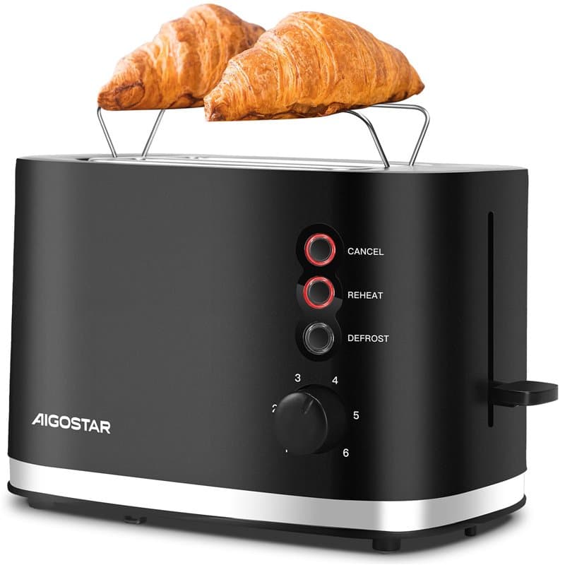 Aigostar Energy - Grille-Pain 2 Fentes Extra Larges avec Support Viennoiseries, 6 Niveaux de Brunissage, 3 Fonctions (Toaster, R