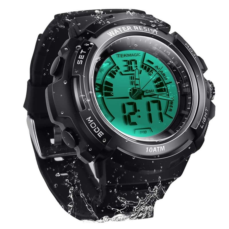 100m Sous-marin Scaphandre Autonome Unisexe Montre Plongeur Résistant à l'eau avec Chronomètre et Fonctions d'alarme, Mouvements