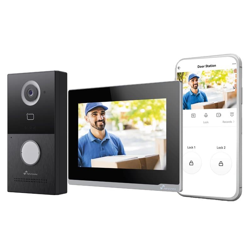 NIVIAN Interphone vidéo Intelligent WiFi Full HD pour extérieur avec écran Tactile, Connexion à 2 Fils, contrôle Vocal Alexa/Goo