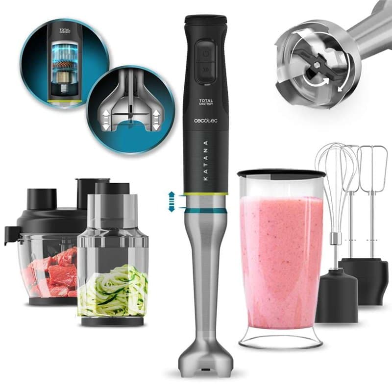 Cecotec Katana TotalDestroy 1500XL DOubleKatana Hand Blender, 1500 W, Dual Blade System, 21 speed and Turbo, 4 blades with Black