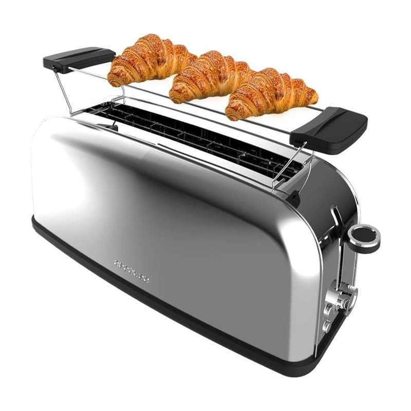 Cecotec Grille-pain vertical Toastin' time 850 Inox Long, 850 W de puissance, Double fente longue et large de 3,8 cm, Varillas S