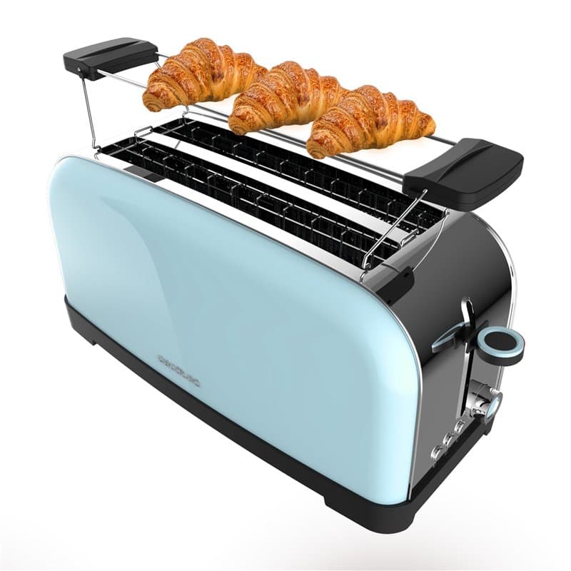 Cecotec Grille-pain Vertical 2 Fentes Longues Toastin' Time 1500 Bleu. 1500 W, 4 Tranches de Pain, Fente Large de 3,8 cm, Suppor