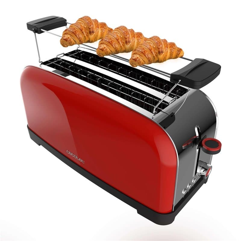 Cecotec Grille-pain Vertical 2 Fentes Longues Toastin' Time 1500 Rouge. 1500 W, 4 Tranches de Pain, Fente Large de 3,8 cm, Suppo