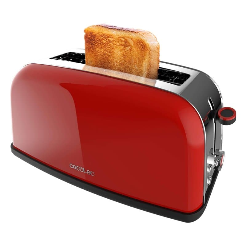 Cecotec Grille-pain vertical Toastin' time 850 Red Long Lite, 850 W, Capacité pour 2 tartines, Fente large, Acier inoxydable, Fo