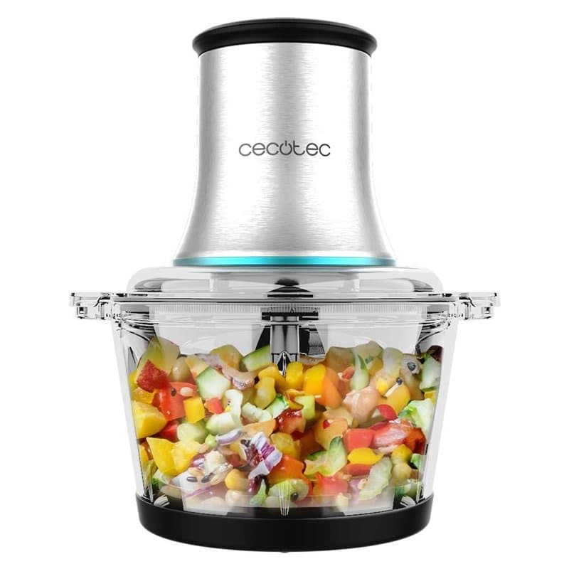 Cecotec Hachoir ChopBeat 2000 Vindaloo Glass, 500W de Puissance, Hache, Tranche et Coupe, Lame à 4 Branches en Acier Inoxydable,