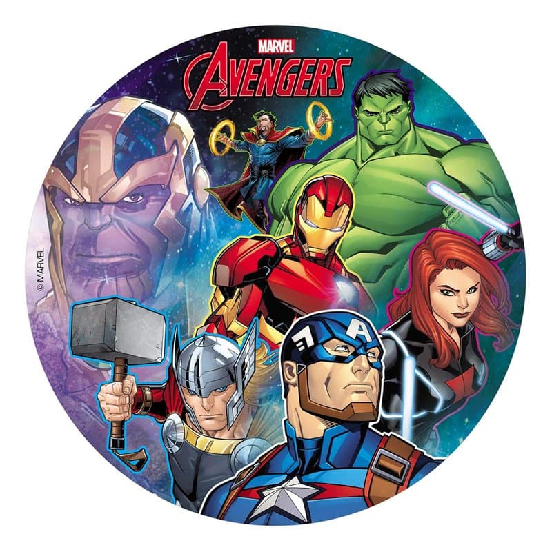 Dekora- Disque Comestible de Marvel Avengers pour la Décoration du Gâteau d'anniversaire-20 cm, 236038, Multicouleur, 20 cm