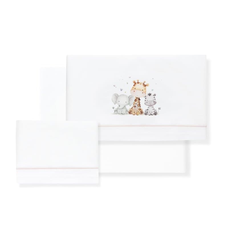 Interbaby Parure de lit bébé 100% Coton pour Voiture/couffin/couffin - Girafe éléphant Ensemble 3 pièces, Drap-Housse + Drap Pla