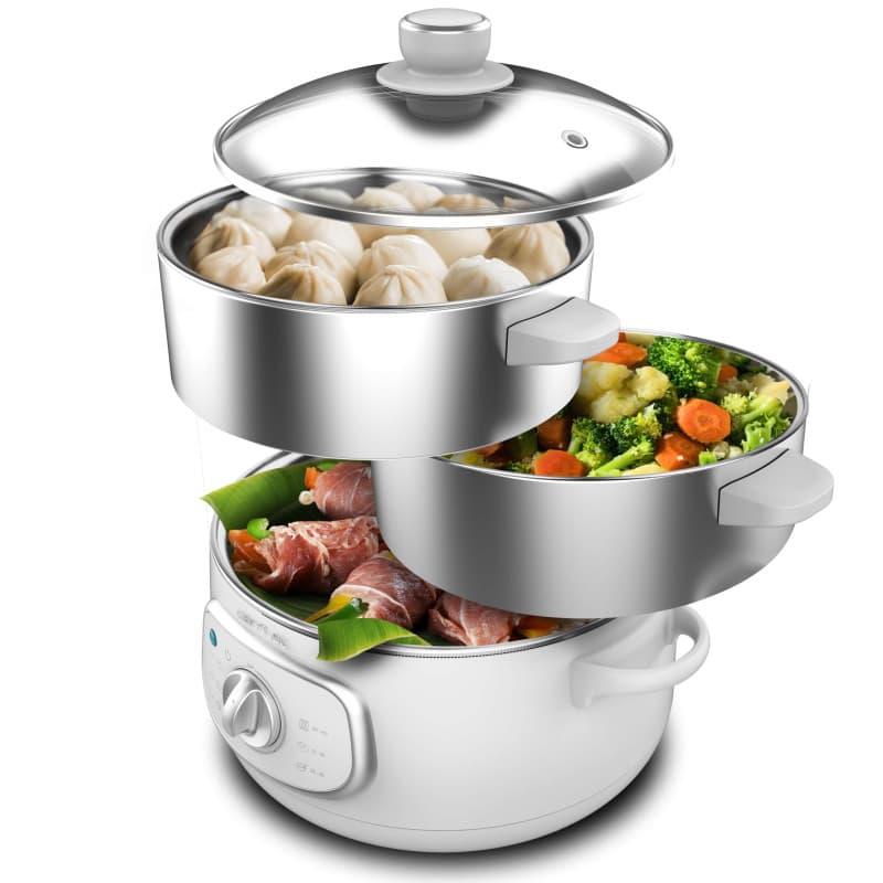Cecotec Cuiseur Vapeur 10L Vapovita SteelPot White. Cuiseur Vapeur Electrique 1300W,3 Niveaux, Temps Réglable (0-60 min),Antiadh