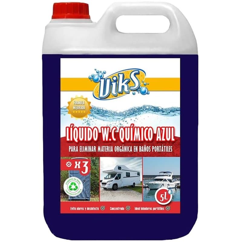 Viks | Liquide bleu WC chimique | Additif concentré pour réservoirs d'eau noire | Spécial toilettes de caravanes, autocar, batea