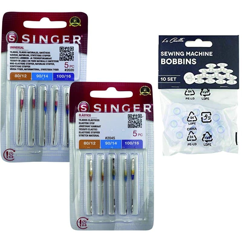 Singer Lot de 2 Paquets d'aiguilles Universelle pour Coudre du Coton et des Tricots, des élastiques et du Lycra 2020, et 2045 Sy