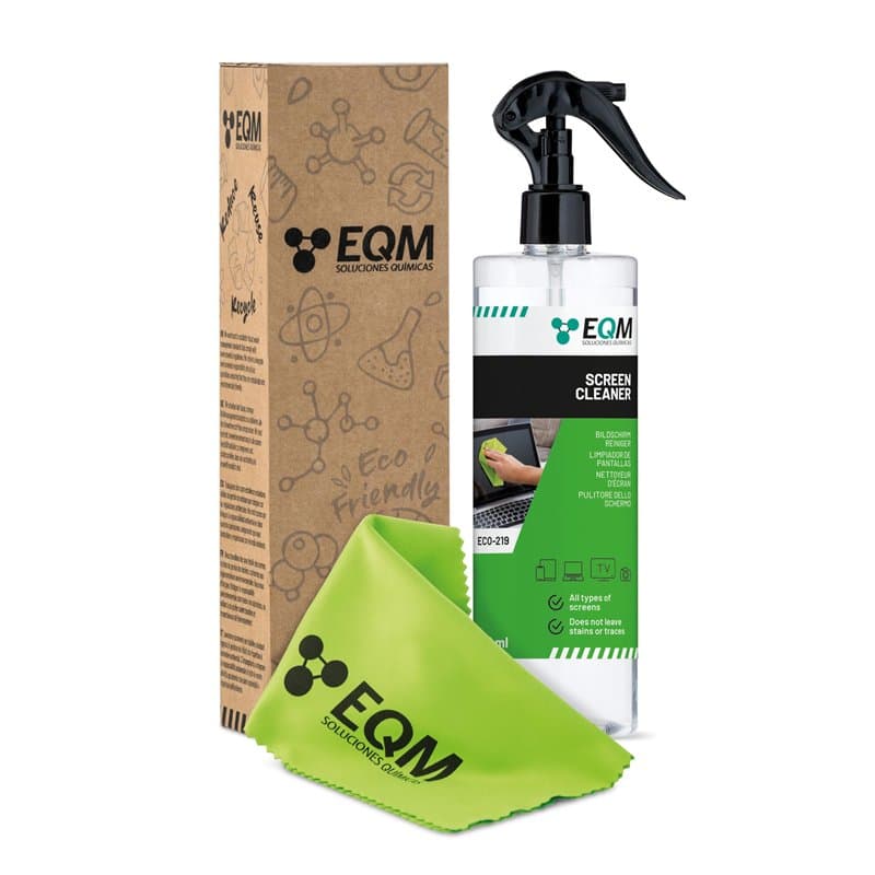 EQM - ECO-219 - Nettoyant pour écran + Chiffon Microfibre - 500 ML - Format Premium - Tous Types d'écrans - Tablette, Mobile, Or