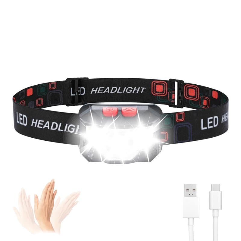 GRIFEMA Lampe Frontale Rechargeable, Léger Torche Frontale LED Puissante avec Voyant Rouge, 8 Modes d'Éclairage, Capteur Mouveme