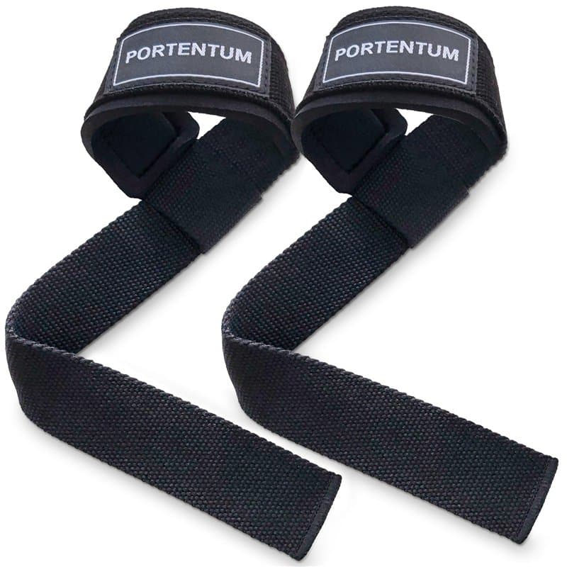 PORTENTUM® Sangle de Tirage Musculation - Lifting Straps pour Fitness, Levage, Gym - Accessoires Salle de Sport (Noir)