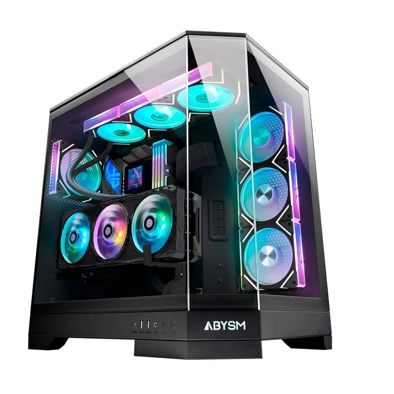 ABYSM Gaming Boîtier PC Gamer Danube SAVA H600 Black E-ATX avec 3 Panneaux en Verre trempé, 4 Ventilateurs ARGB de 120 mm, contr