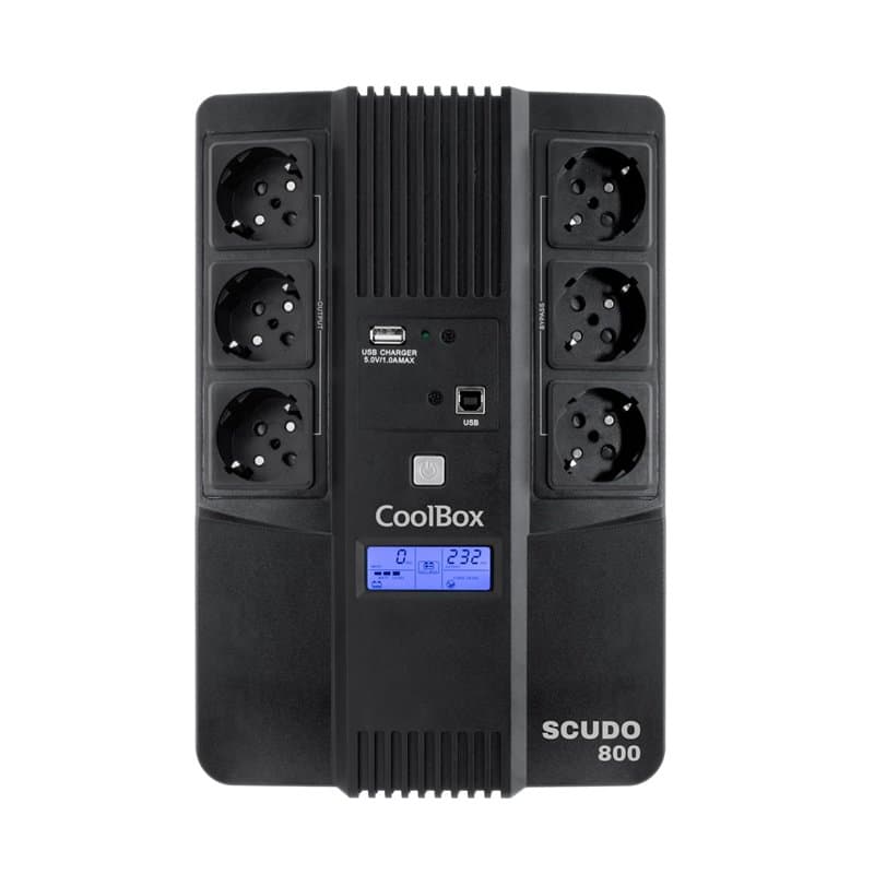 CoolBox SCUDO3 UV 800VA Système d'alimentation sans interruption USV 800A/480W avec écran LCD 8 minutes d'autonomie 6 prises Sch