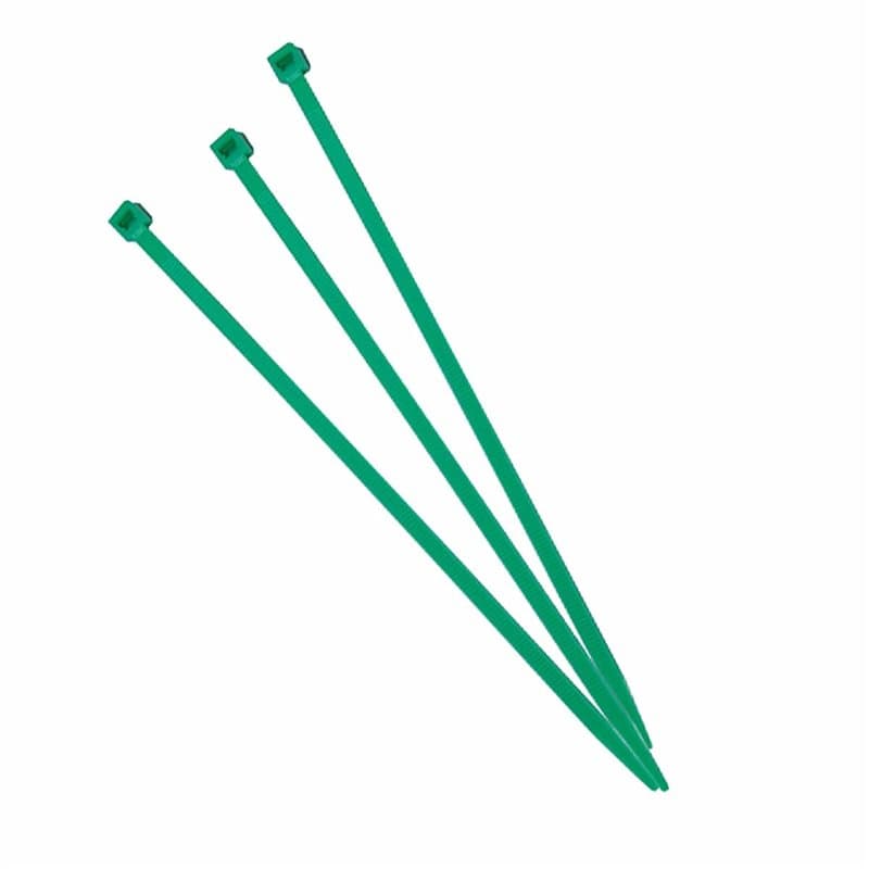 Lot de 100 colliers de serrage en nylon vert 2,5 x 100 mm pour la fixation et l'organisation des câbles et des composants.