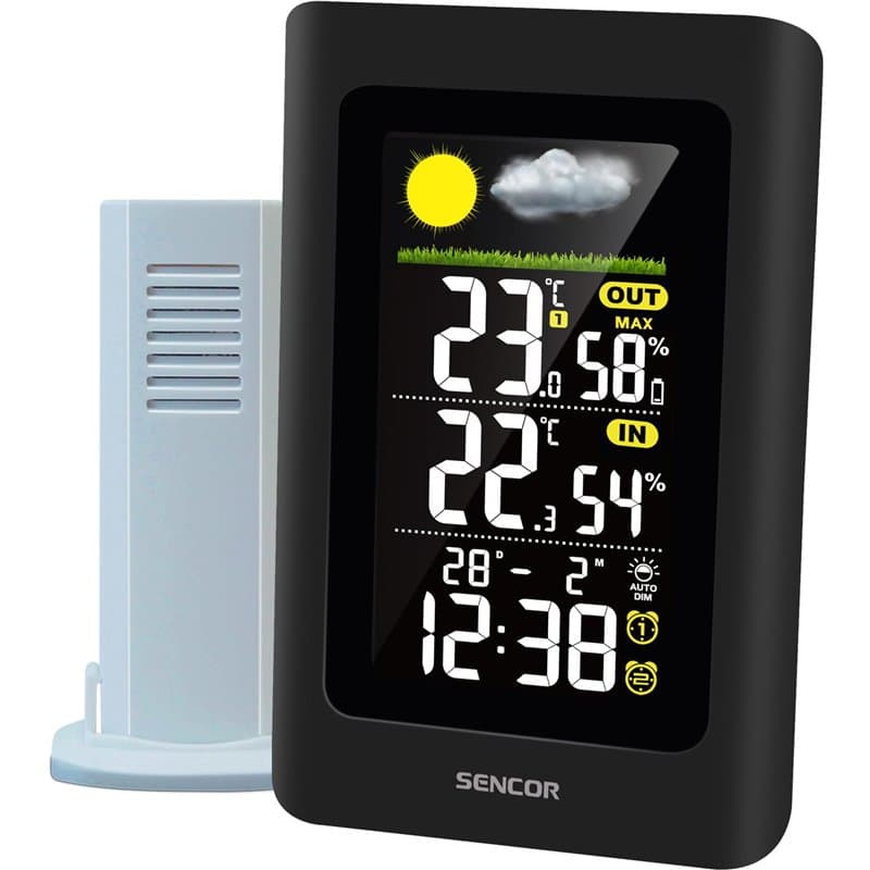Sencor Station Météo Sans Fil, Numérique, avec Capteur Extérieur, Prévisions 24h, Thermometre Interieur Exterieur, Hygromètre, B