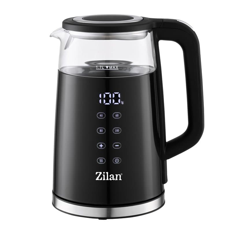 Zilan Bouilloire à Double Paroi avec Écran Numérique, 1,7 Litre, 2200W, Fonction de Maintien au Chaud, Protection Contre l'Ébull