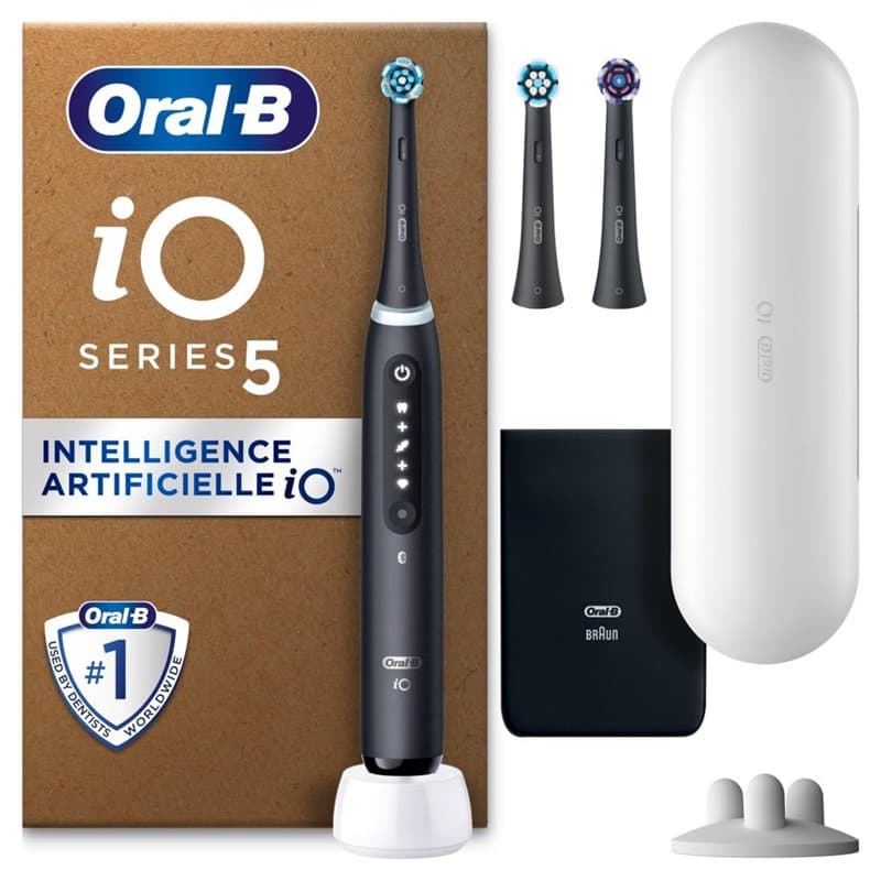 Oral-B iO 5 Brosse À Dents Électrique Noire, Un Capteur De Pression Pour Protéger Les Gencives, Les Dents Sensibles, Des Accesso