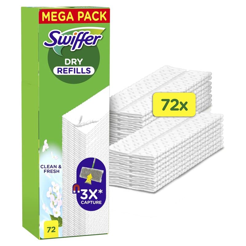 Swiffer Balai Attrape-Poussière Lingettes Sèches 72 Unités Parfum Febreze, Attrape Et Retient La Poussière