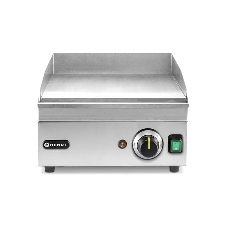 HENDI Plancha électrique à griller lisse, plaque, grill, barbecue, tiroir à graisse amovible, température réglable jusqu'à 300°C