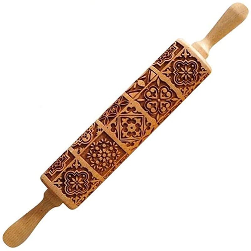 Rouleau à pâtisserie en Bois, Rouleau Embosseur, Rouleau à Pâtisserie en Relief, Motifs en 3D Parfait pour DIY Faire Cuire Biscu