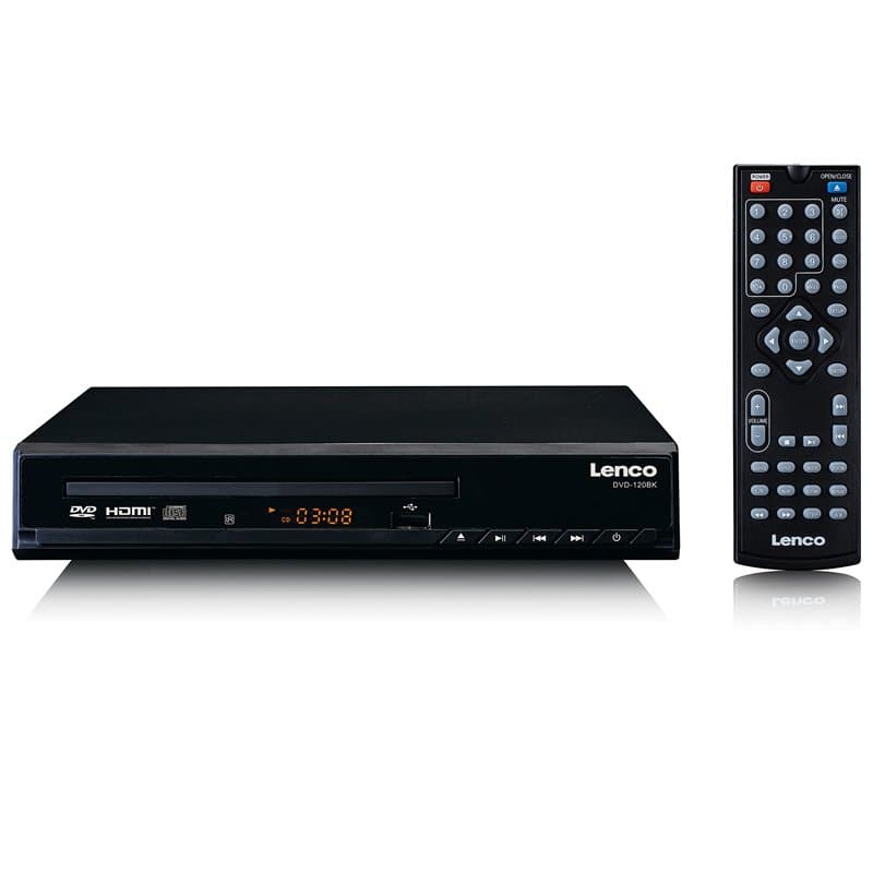 Lecteur DVD Lenco DVD-120BK- Connexion HDMI et SCART - Lecture USB - MP3,MPG,MPEG4,AVI - Sortie Audio et vidéo - télécommande -