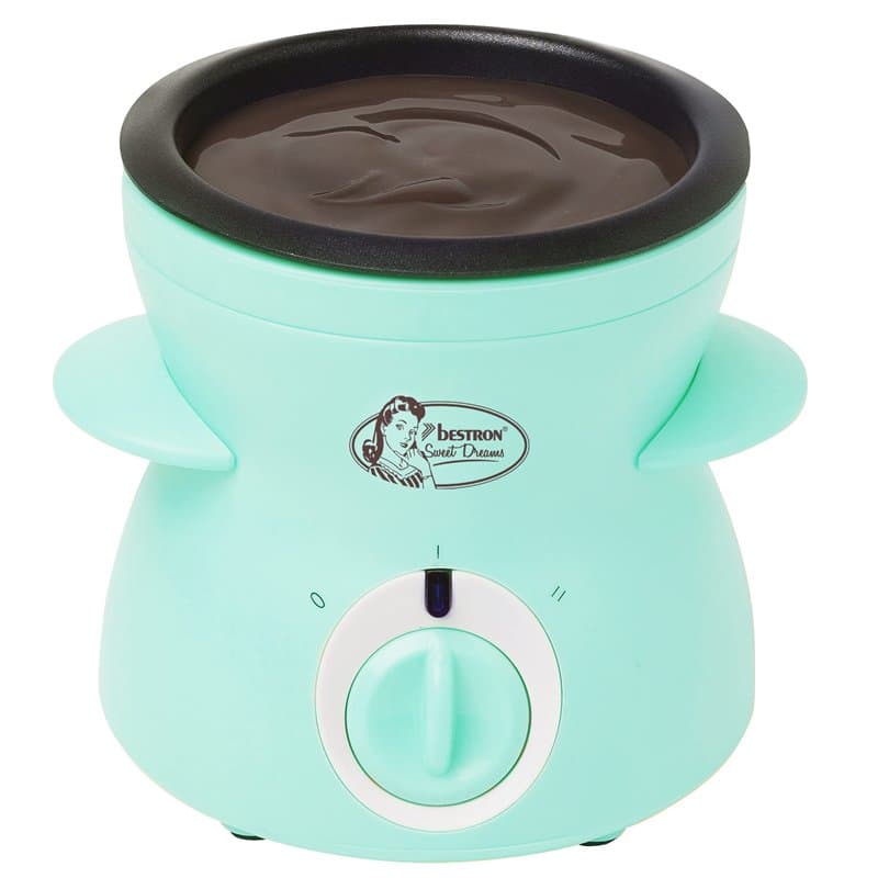 Bestron Appareil à fondue au chocolat pour 2 personnes, Mini set à fondue au chocolat, Inclut 10 piques, 10 fourchettes et 1 spa