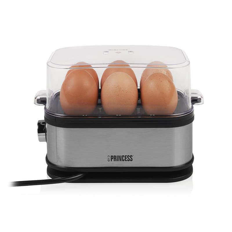 Princess 262046 Cuiseur à œufs électrique - Pour 6 œufs - Œufs durs, mollets ou à la coque - 400 W Inox Brossé