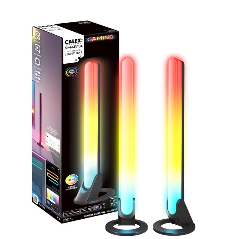 Calex Barre lumineuse LED pour moniteur de jeu - 2 pièces - Compatible Razer Chroma - Synchronisation RGBIC pour PC - Éclairage
