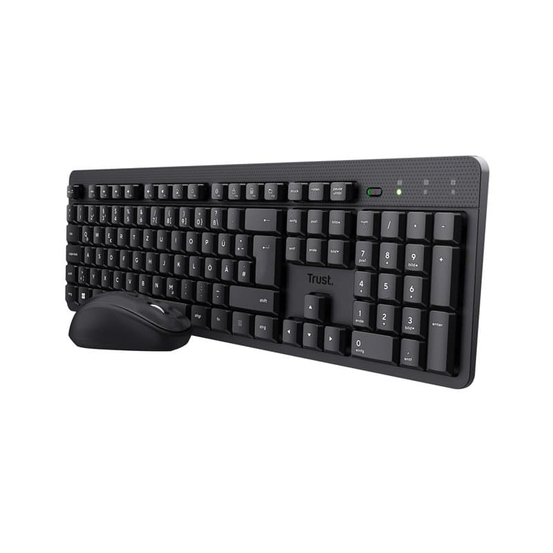 Trust Ymo II Ensemble Clavier Souris Silencieux sans Fil QWERTZ Allemand, Touches Plates, Protection Contre Les éclaboussures, S