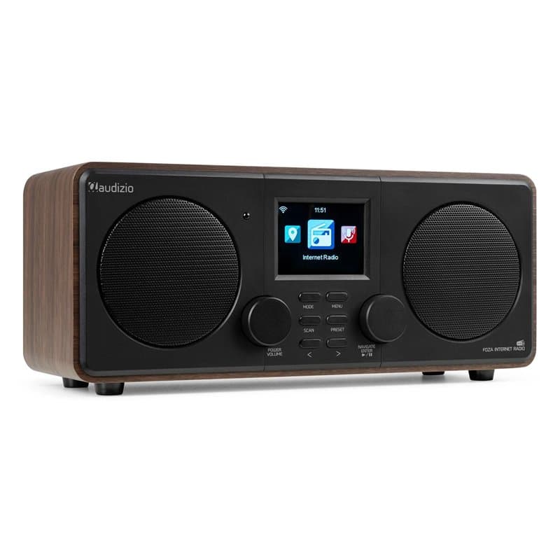 Audizio Foza - Radio Internet WiFi Stéréo, Dab+/FM et BT 5.0 - Noyer, Radio Réveil, Lecteur MP3 USB, Une Radio Idéale pour Écout
