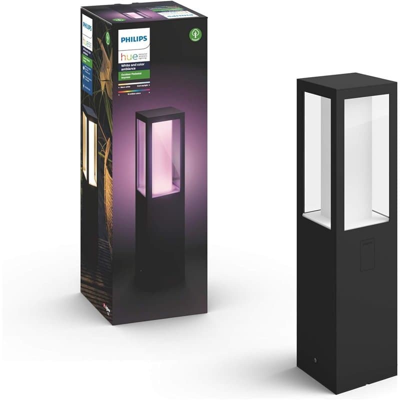 Philips Hue White & Color Ambiance, Borne extérieure IMPRESS, Noire, fonctionne avec Alexa, Google Assistant et Apple Homekit
