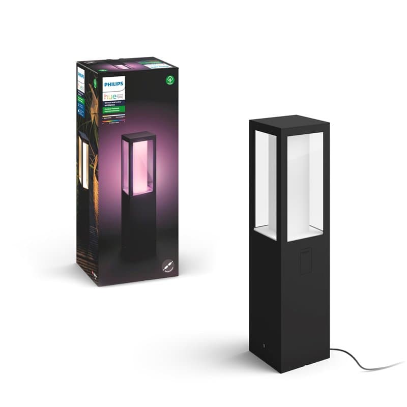 Philips Hue White & Color Ambiance Borne Extérieure IMPRESS Extension aluminium Noir, fonctionne avec Alexa, Google Assistant et