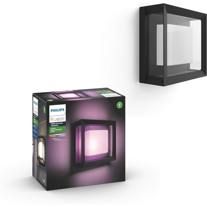 Philips Hue White & Color Applique murale Extérieure ECONIC en aluminium, Noir, fonctionne avec Alexa, Google Assistant et Apple