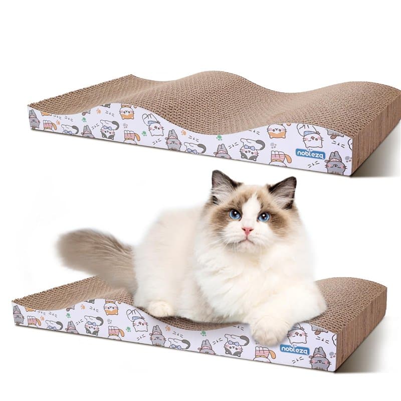 Nobleza 2 Pièces Grattoir Chat Carton Griffoir Incurvé Réversible en Carton, Tapis à Gratter pour Chat avec Carton Ondulé et Her