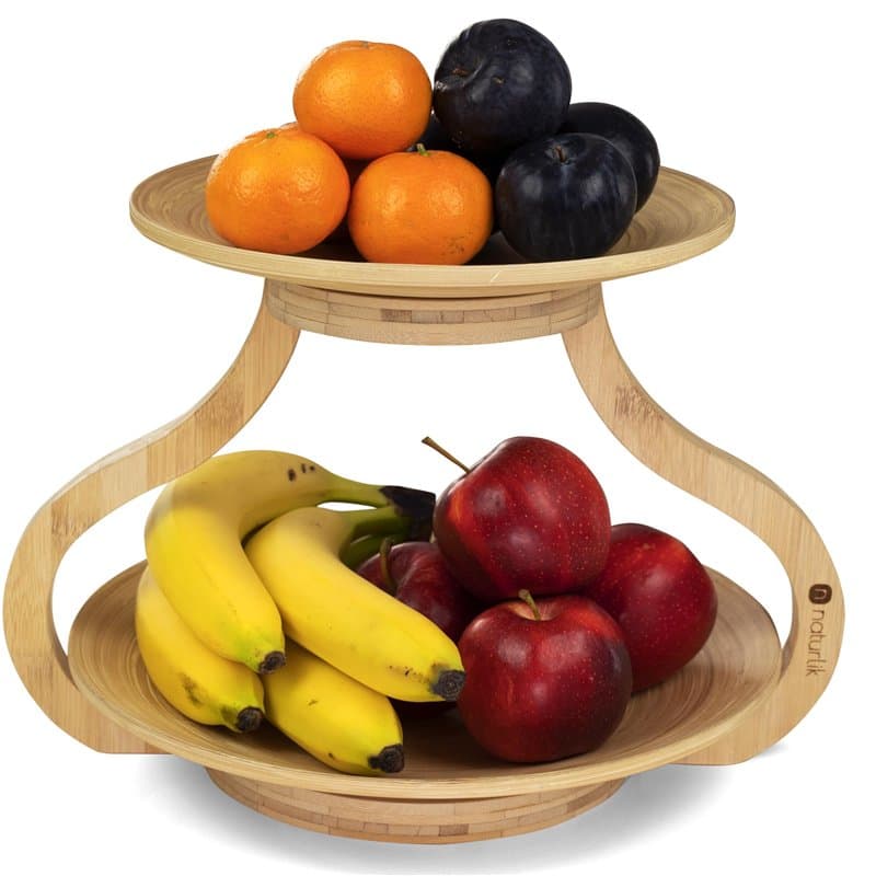 Naturlik Corbeille à Fruits 2 Étages - Bols Amovibles - Design Moderne - Corbeille en Bambou - Panier Rangement de Fruits